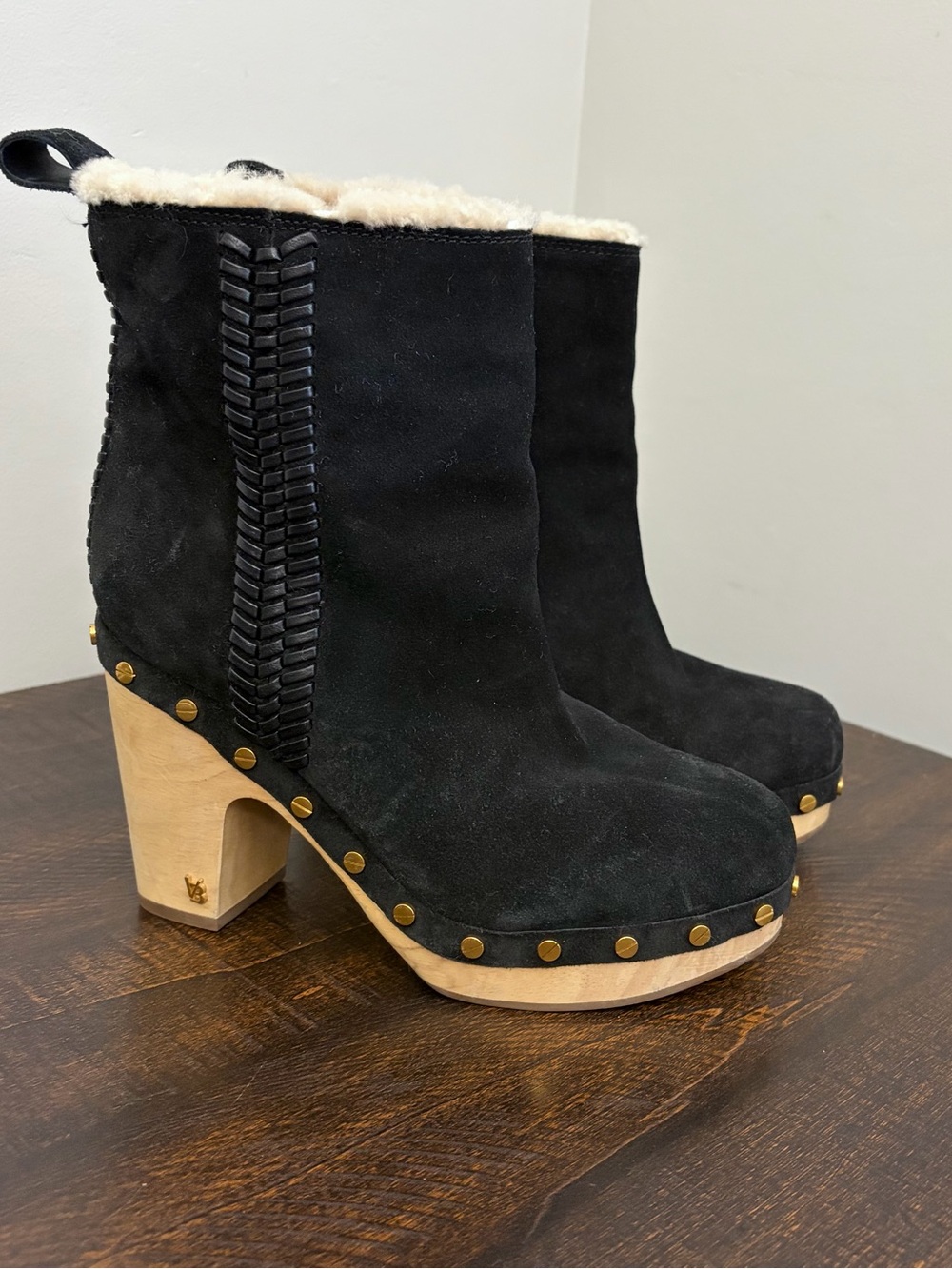 Veronica Beard Daxi Suede Shearling Clog Boots Black